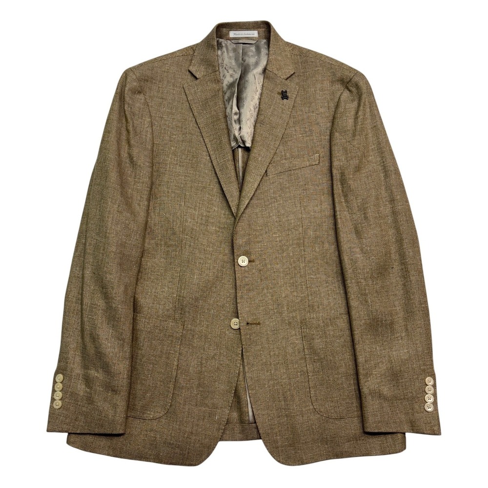 Psycho Bunny 42L Tan Brown Linen Wool Blazer Jacket Sport Coat Soft Shoulder